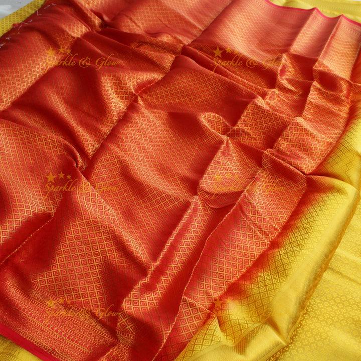Beautiful parrot green colour with orange pallu kubera pattu soft silk saree with blouse piece - Parrot green