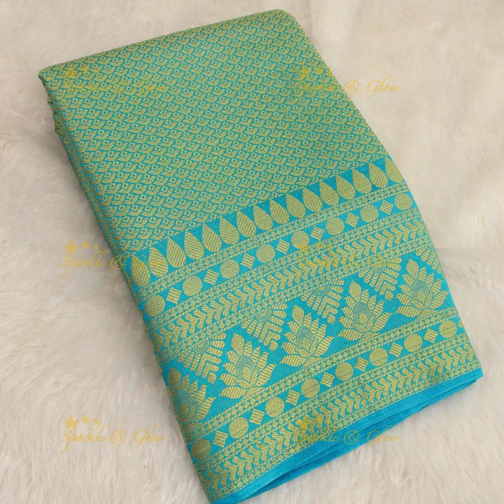 Gorgeous sky blue saree with orange pallu kubera pattu soft silk saree with blouse piece - Sparkle and Glow
