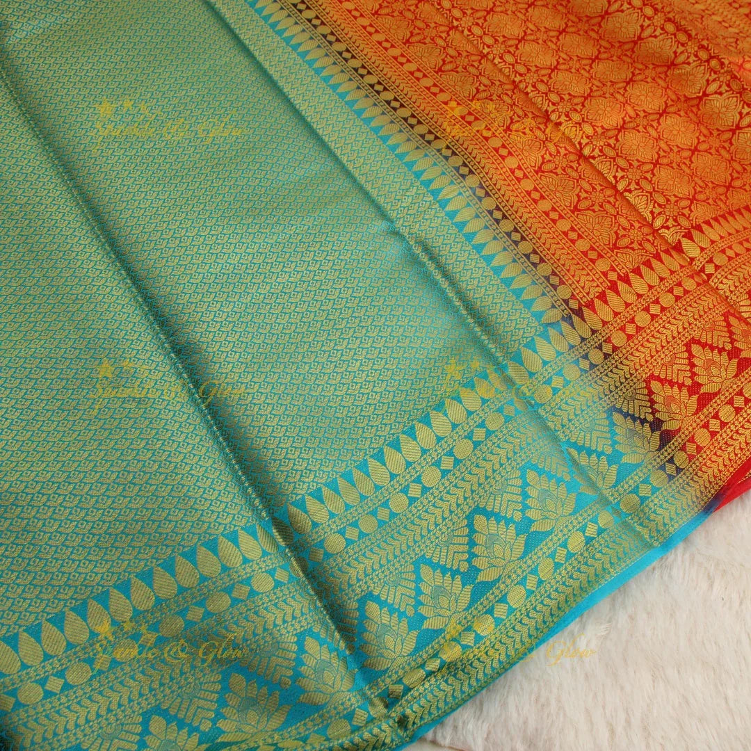 Gorgeous sky blue saree with orange pallu kubera pattu soft silk saree with blouse piece - Sparkle and Glow