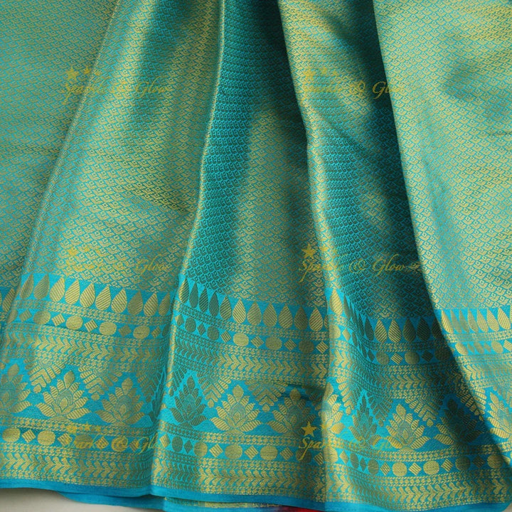 Gorgeous sky blue saree with orange pallu kubera pattu soft silk saree with blouse piece - Sparkle and Glow