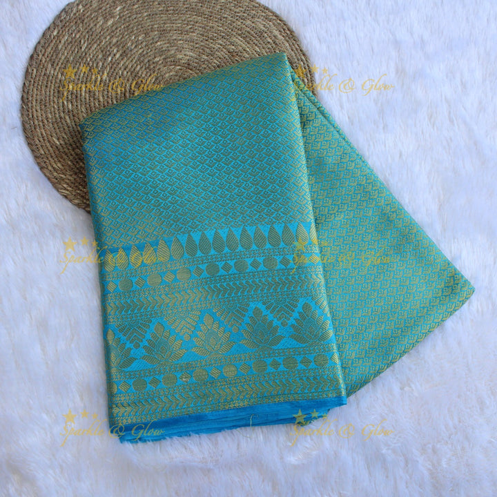 Gorgeous red saree with ink blue pallu kubera pattu soft silk saree with blouse piece - Red