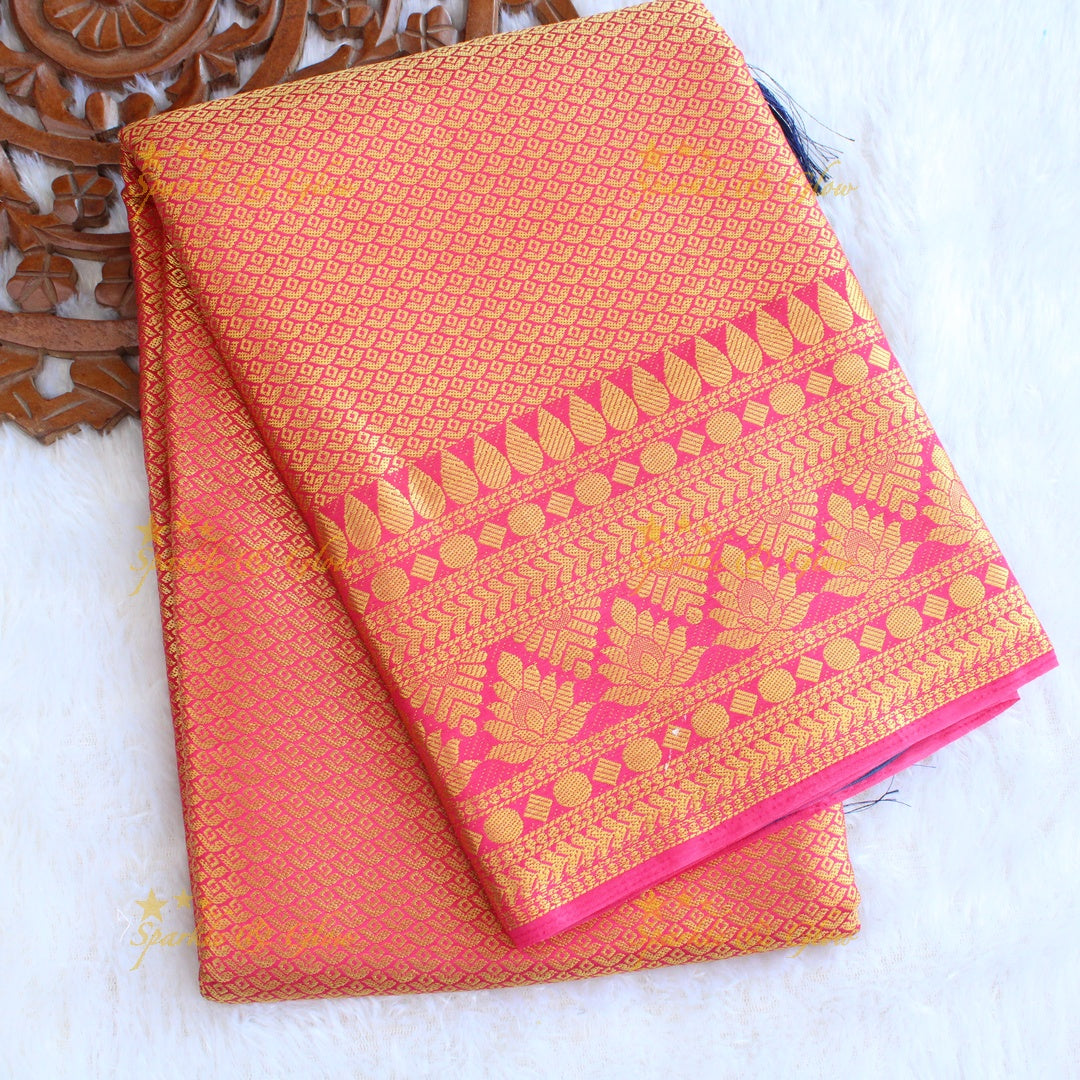 Gorgeous red saree with ink blue pallu kubera pattu soft silk saree with blouse piece - Red