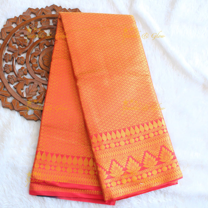 Gorgeous red saree with ink blue pallu kubera pattu soft silk saree with blouse piece - Red