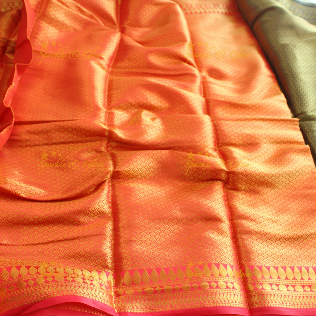 Gorgeous red saree with ink blue pallu kubera pattu soft silk saree with blouse piece - Red