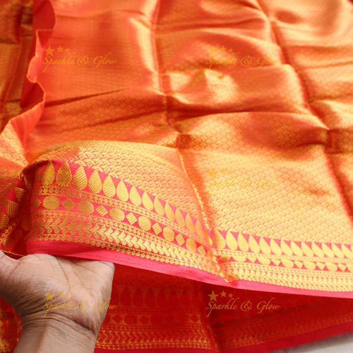 Gorgeous red saree with ink blue pallu kubera pattu soft silk saree with blouse piece - Red