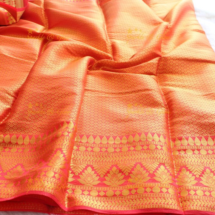 Gorgeous red saree with ink blue pallu kubera pattu soft silk saree with blouse piece - Red