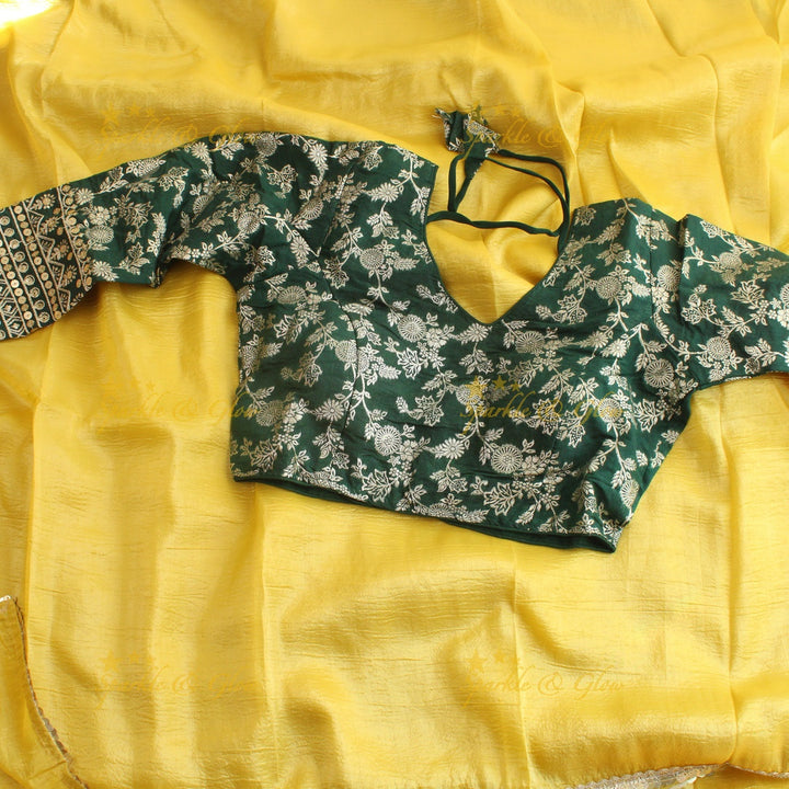 Pretty yellow colour tissue organza saree with readymade blouse - Yellow