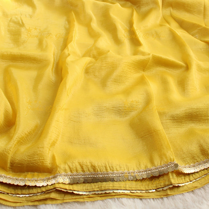 Pretty yellow colour tissue organza saree with readymade blouse - Yellow