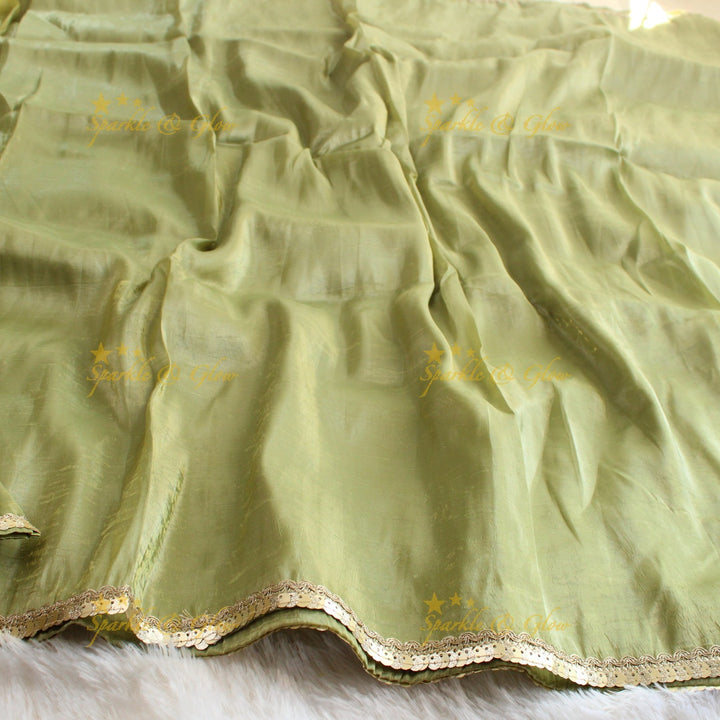 Pretty yellow colour tissue organza saree with readymade blouse - Yellow