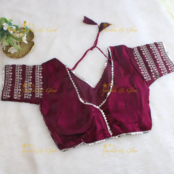 Elegant Magenta colour organza saree with readymade blouse