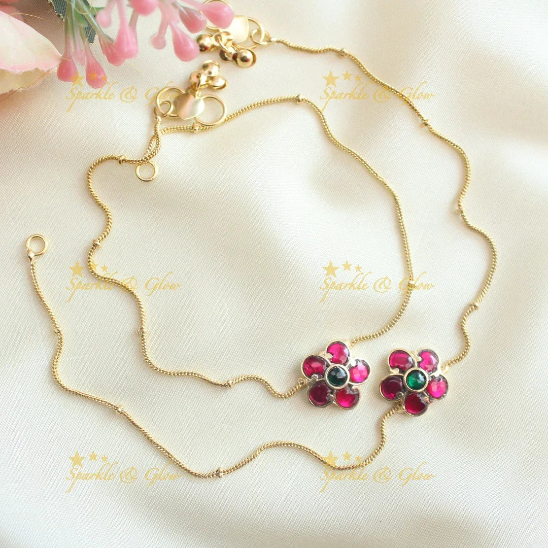 Beautiful flower design jadau stones gold anklets - Sparkle and Glow
