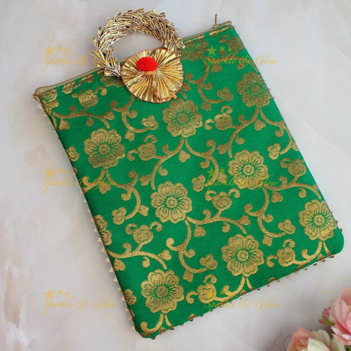 Stunning floral design potli bags - set of 10 - Assorted colours for return gifts - Sparkle and Glow