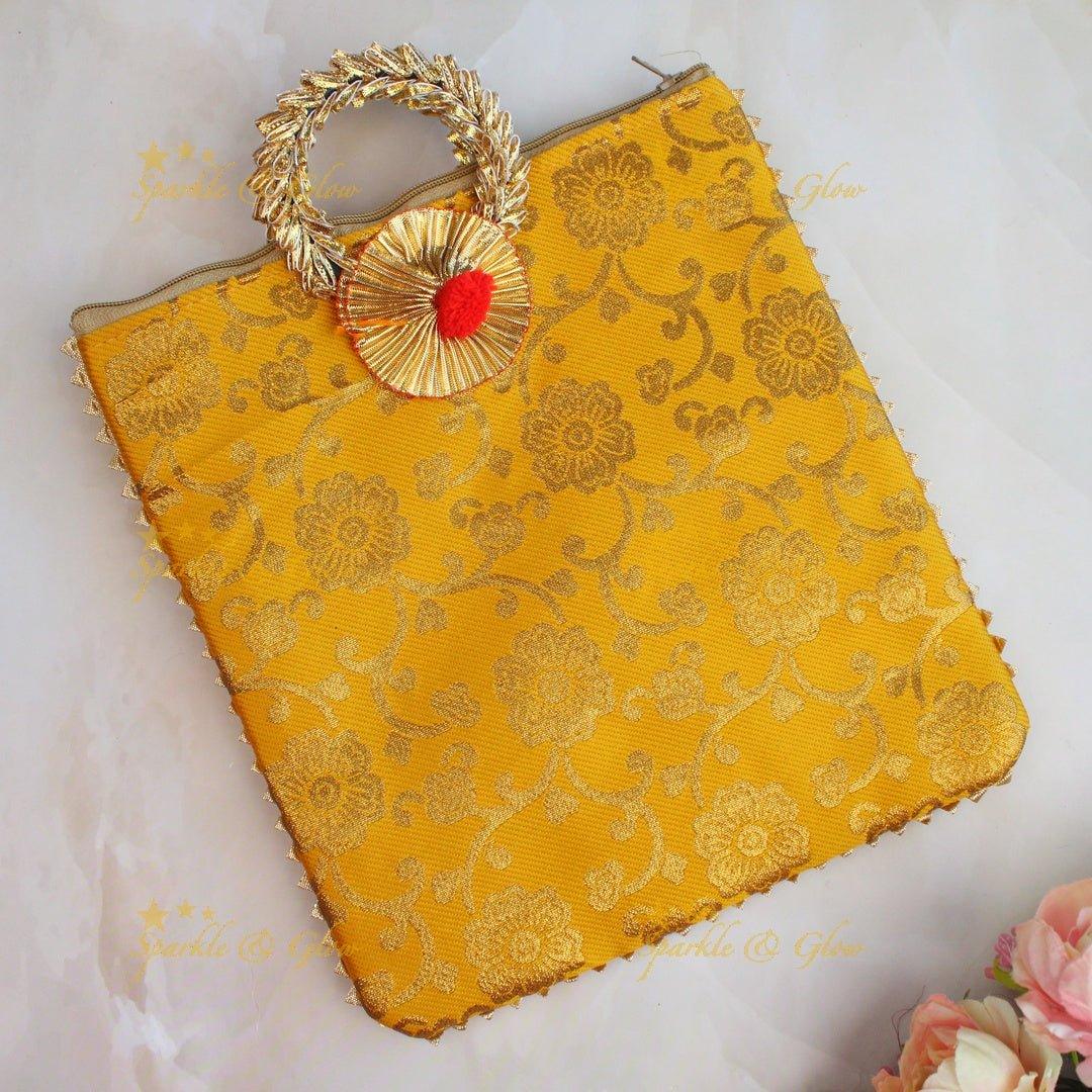 Stunning floral design potli bags - set of 10 - Assorted colours for return gifts - Sparkle and Glow