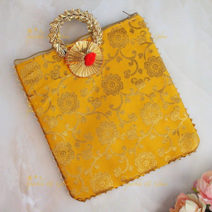 Stunning floral design potli bags - set of 10 - Assorted colours for return gifts - Sparkle and Glow