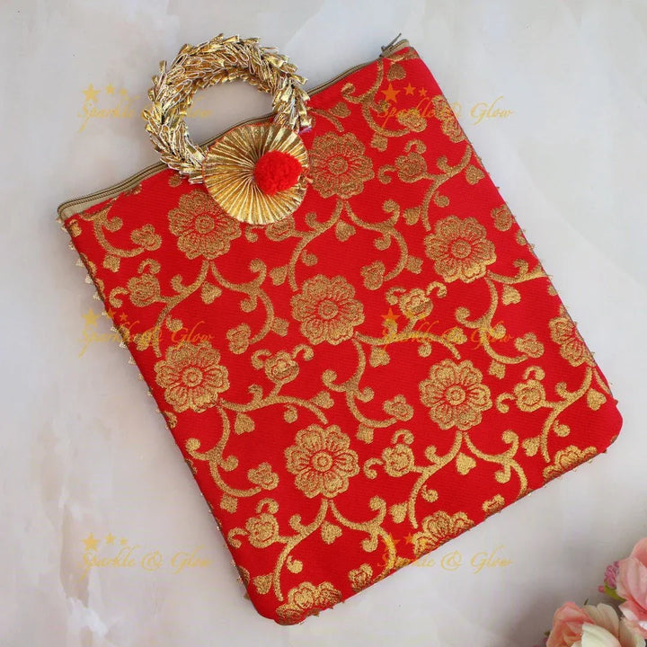 Stunning floral design potli bags - set of 10 - Assorted colours for return gifts - Sparkle and Glow