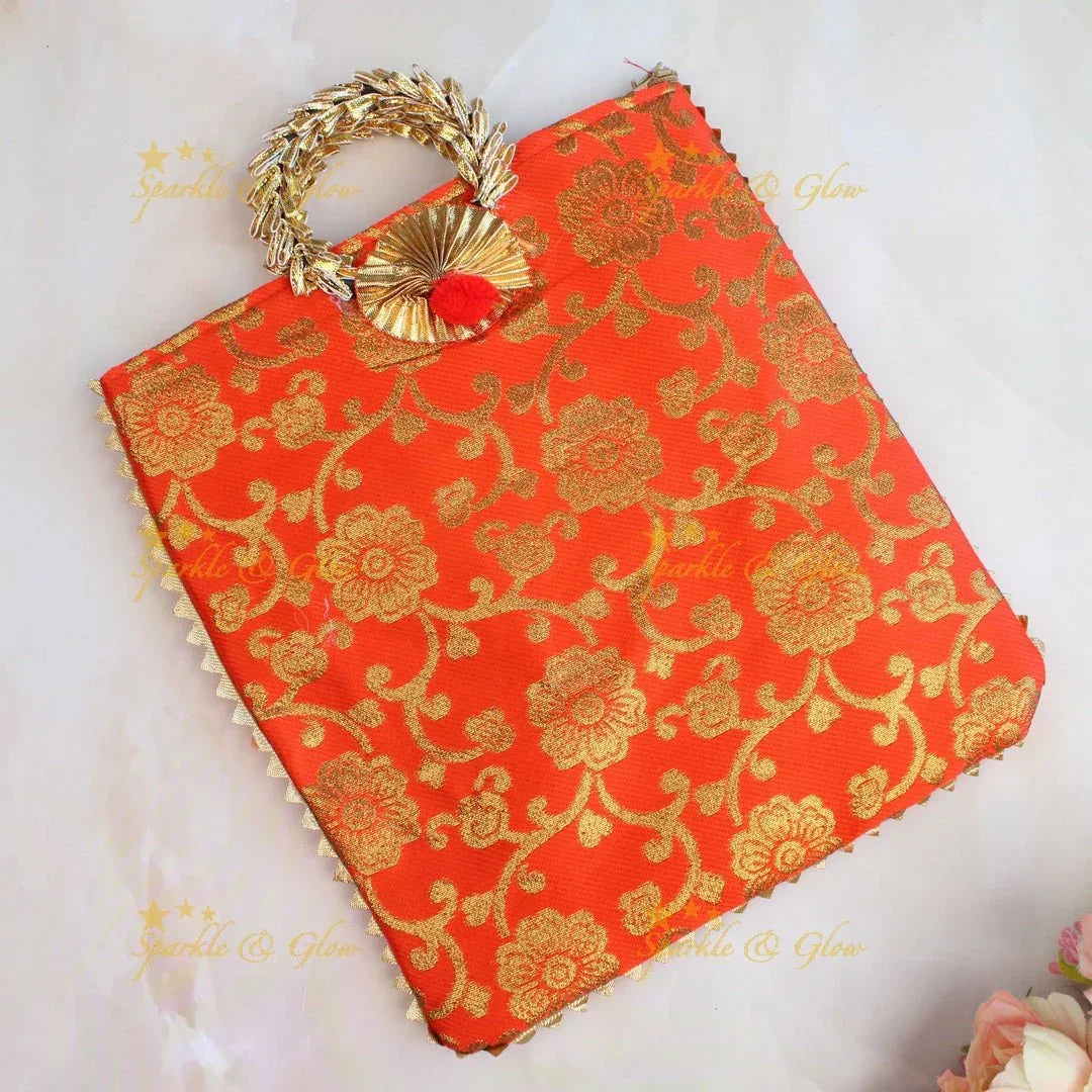 Stunning floral design potli bags - set of 10 - Assorted colours for return gifts - Sparkle and Glow