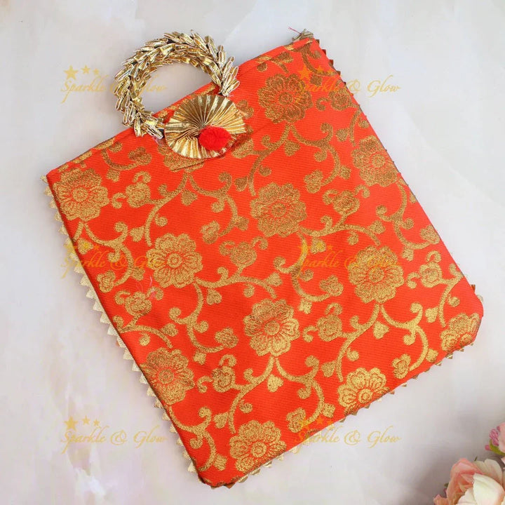 Stunning floral design potli bags - set of 10 - Assorted colours for return gifts - Sparkle and Glow