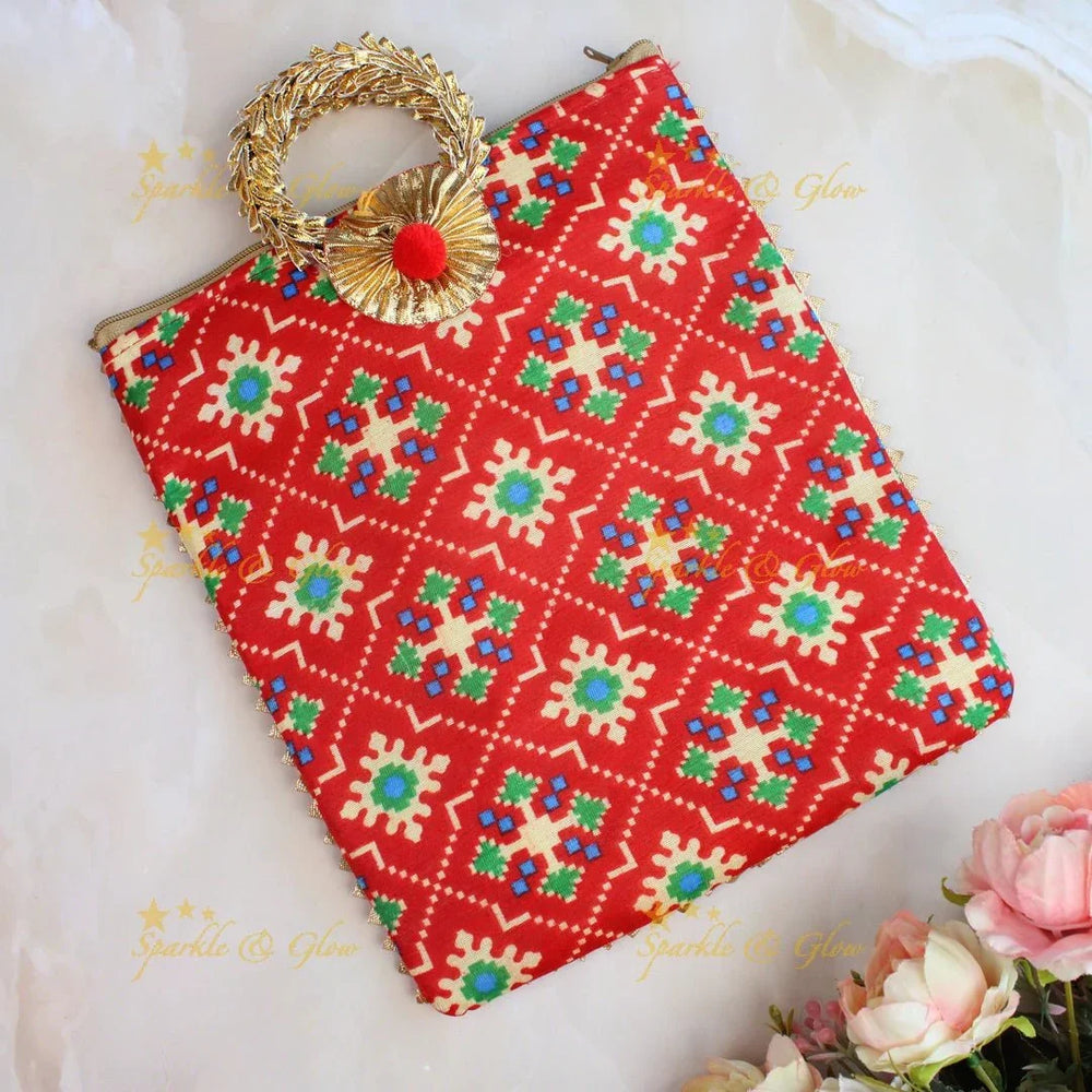 Pretty printed potli bags - set of 10 - Assorted colours for return gifts - Sparkle and Glow