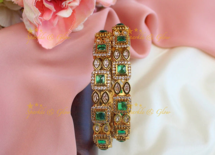 Pretty kemp and CZ stones bangles - green - 2.4 - Sparkle and Glow - 2.4 - Green