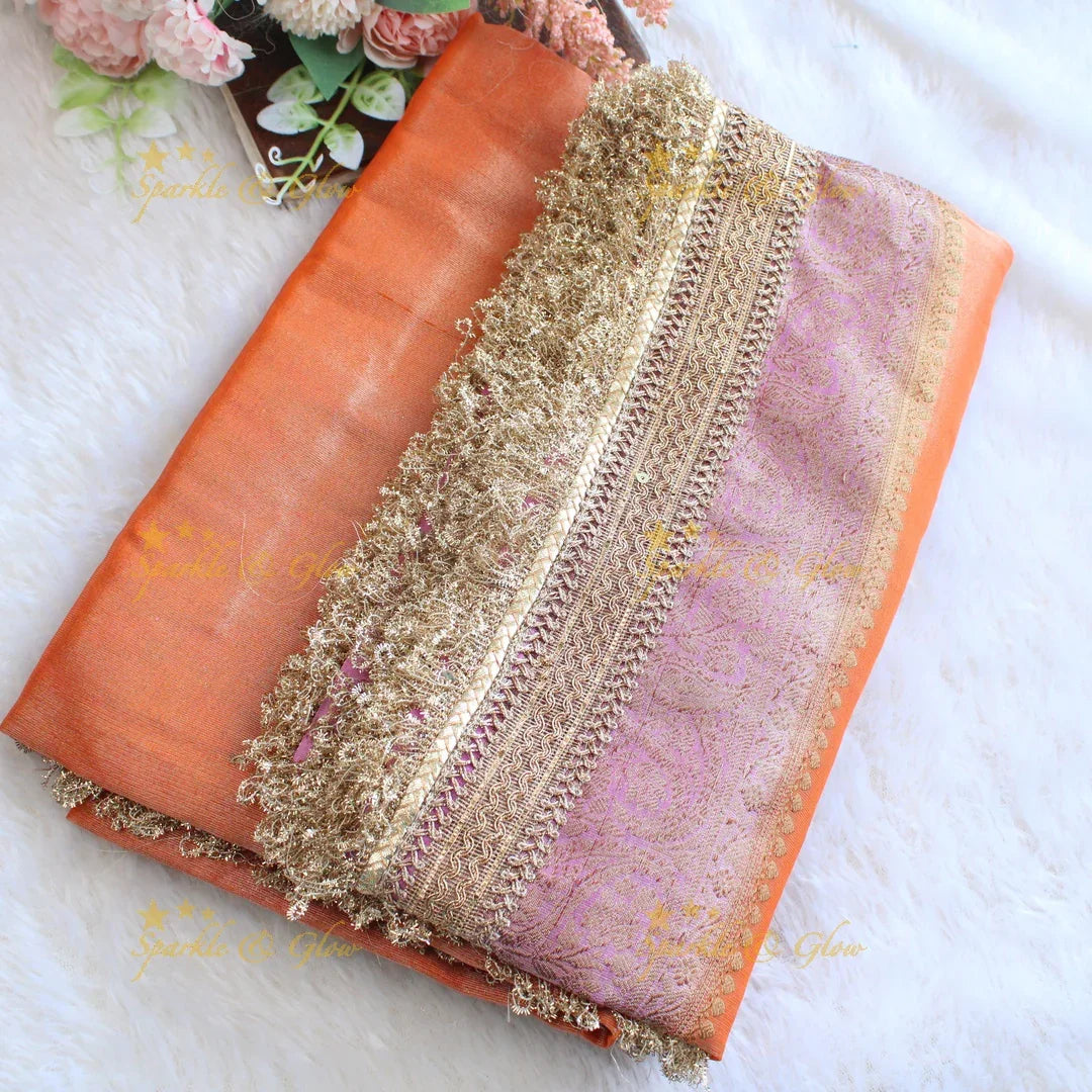 Beautiful multi colour banarasi tissue silk saree with lace attached with blouse piece - Sparkle and Glow