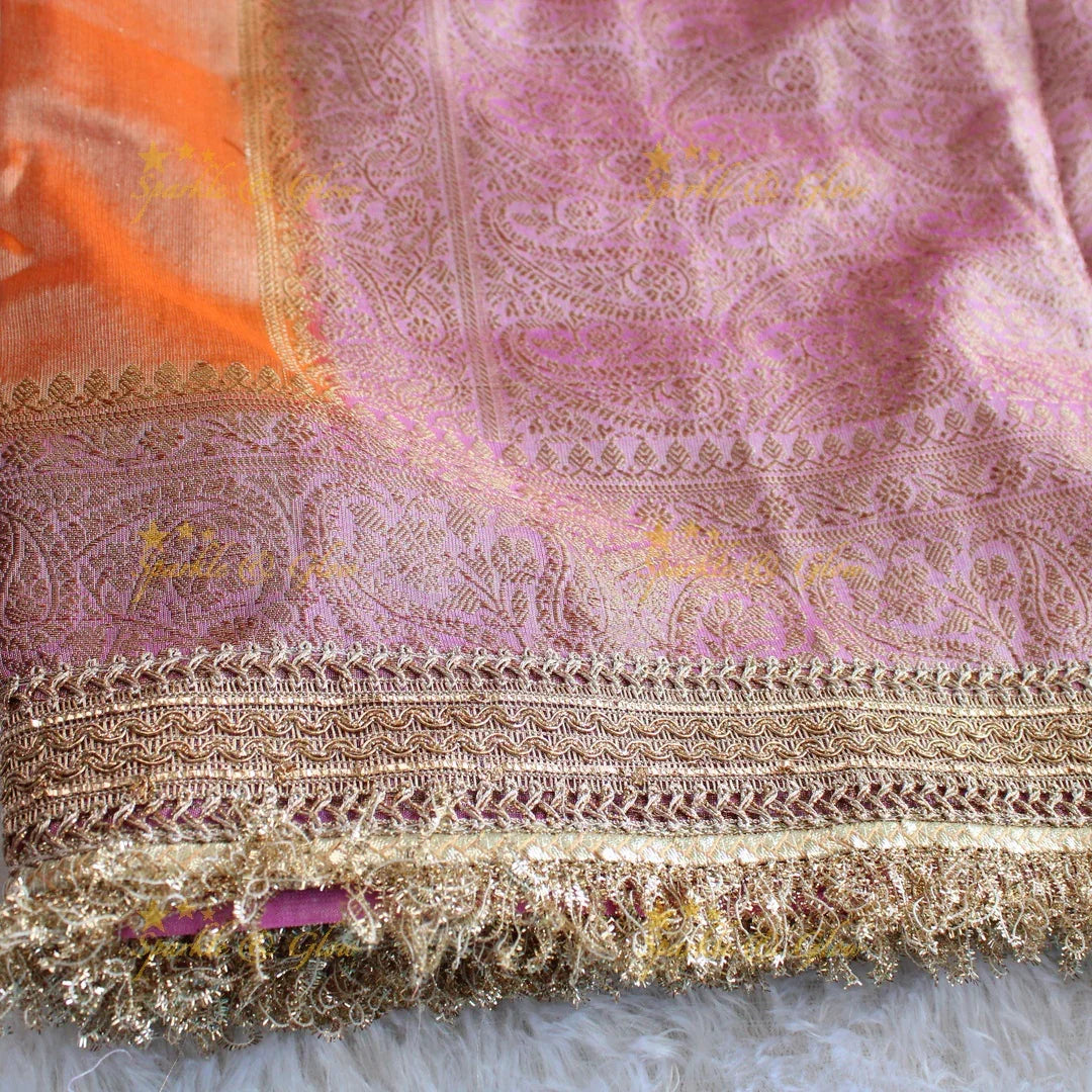 Beautiful multi colour banarasi tissue silk saree with lace attached with blouse piece - Sparkle and Glow