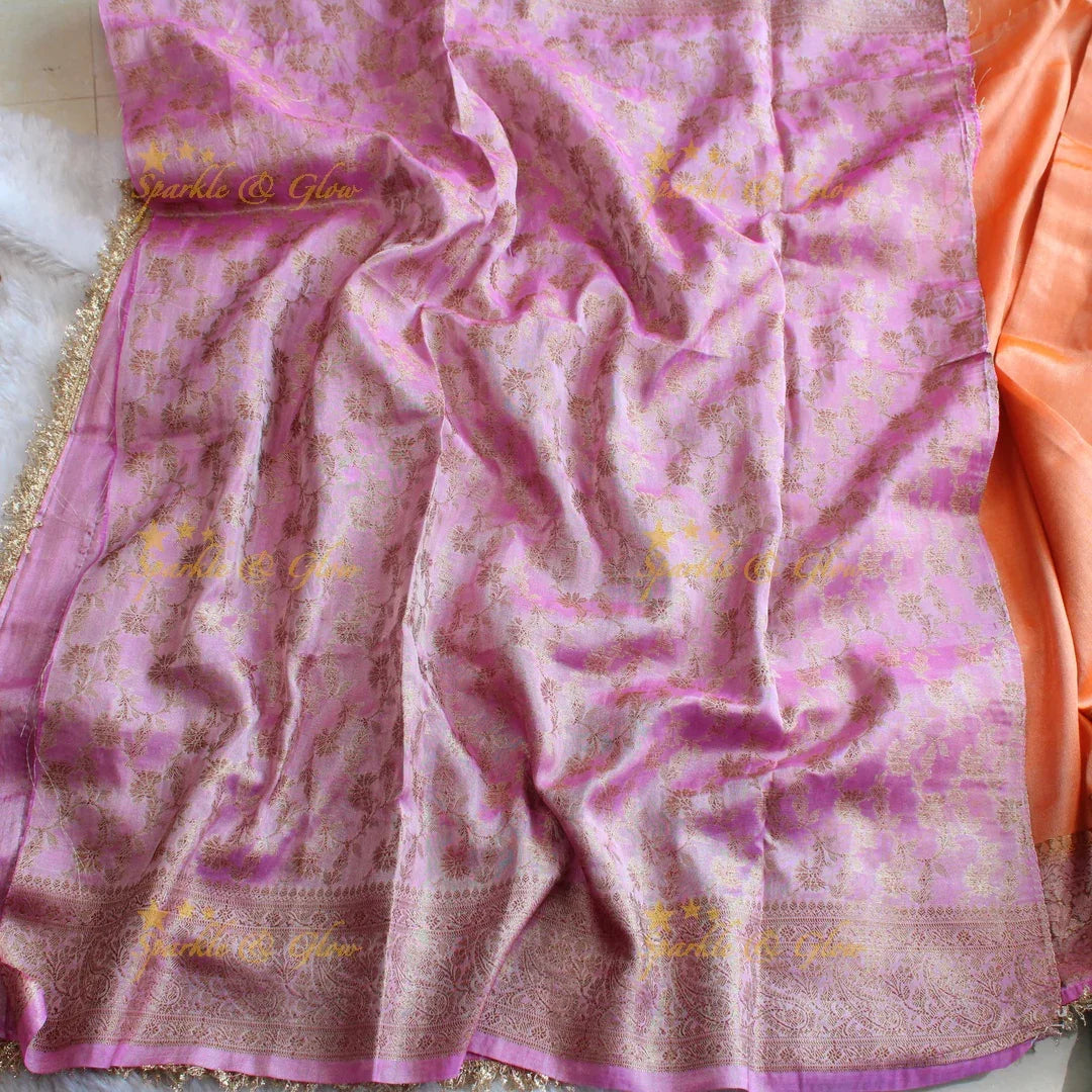 Beautiful multi colour banarasi tissue silk saree with lace attached with blouse piece - Sparkle and Glow