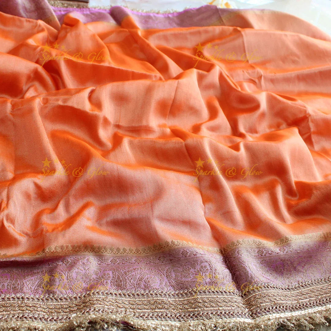 Beautiful multi colour banarasi tissue silk saree with lace attached with blouse piece - Sparkle and Glow