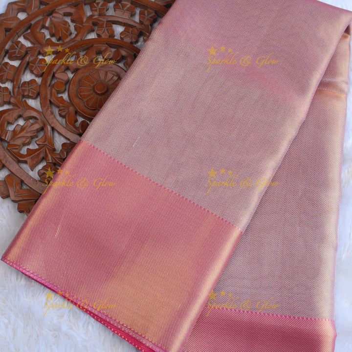 Jyothika inspired Pretty pink and gold colour banarasi tissue silk saree with blouse piece