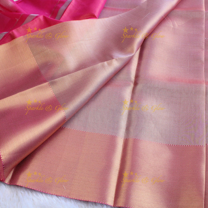 Jyothika inspired Pretty pink and gold colour banarasi tissue silk saree with blouse piece