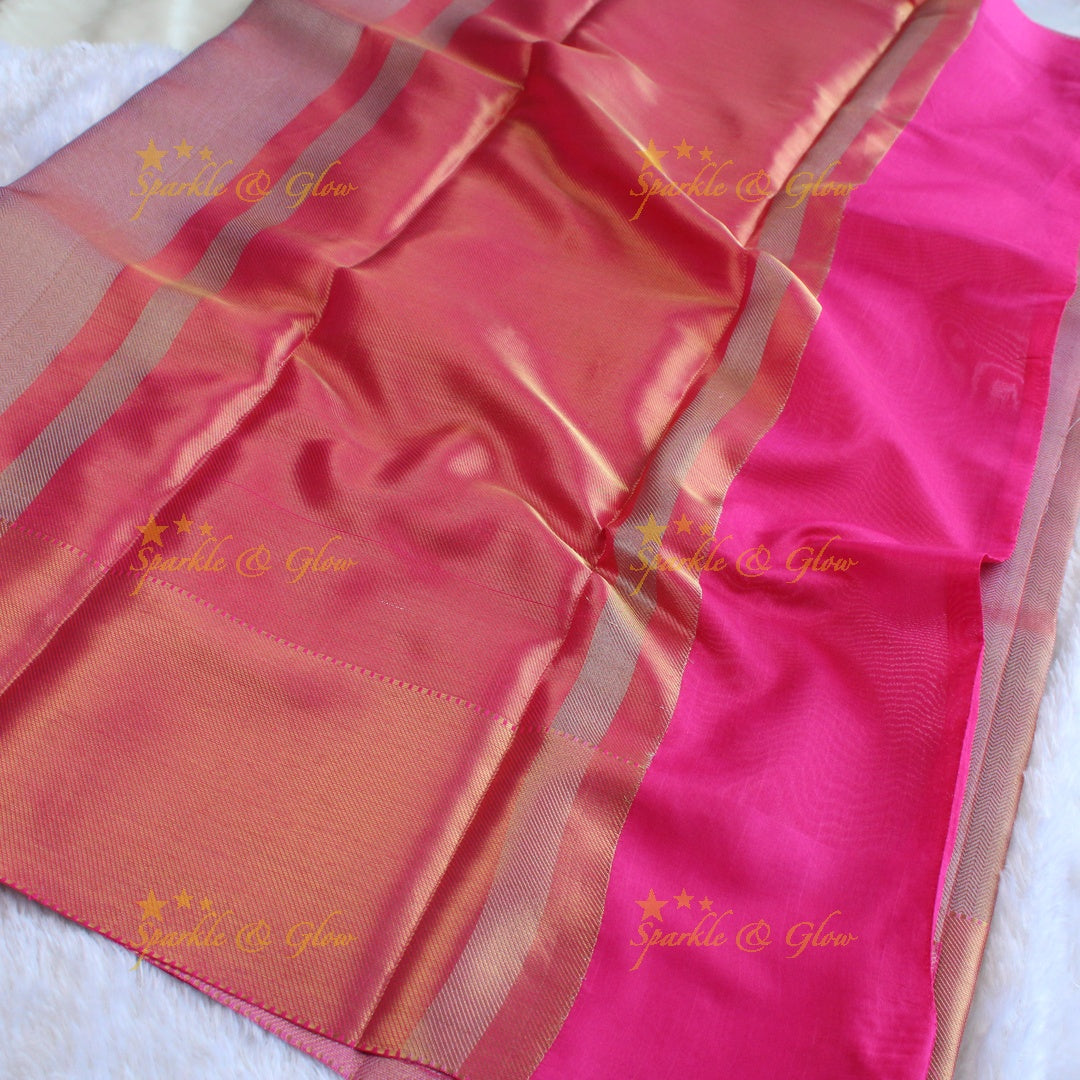 Jyothika inspired Pretty pink and gold colour banarasi tissue silk saree with blouse piece