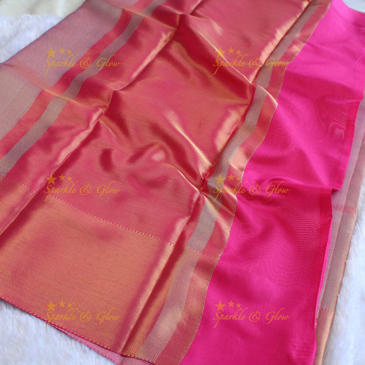 Jyothika inspired Pretty pink and gold colour banarasi tissue silk saree with blouse piece