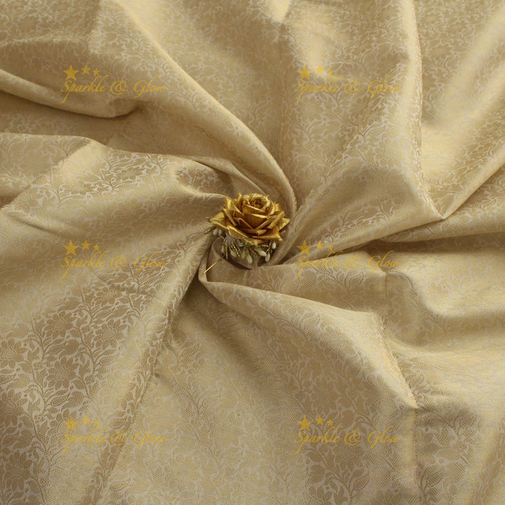 Beautiful white and gold colour floral print Banarasi Tissue Silk saree with blouse piece - White
