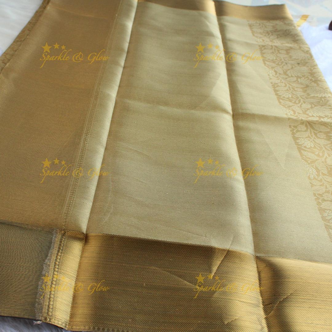 Nita Ambani Simple and elegant leaf and floral design gold colour banarasi tissue silk saree with blouse piece - Sparkle and Glow