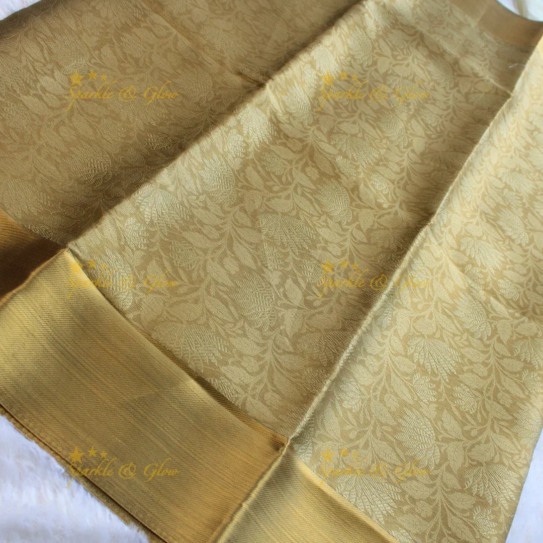 Nita Ambani Simple and elegant leaf and floral design gold colour banarasi tissue silk saree with blouse piece - Sparkle and Glow