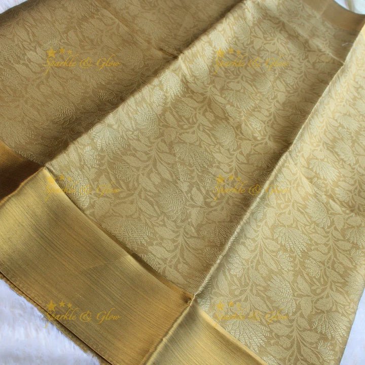 Nita Ambani Simple and elegant leaf and floral design gold colour banarasi tissue silk saree with blouse piece - Sparkle and Glow