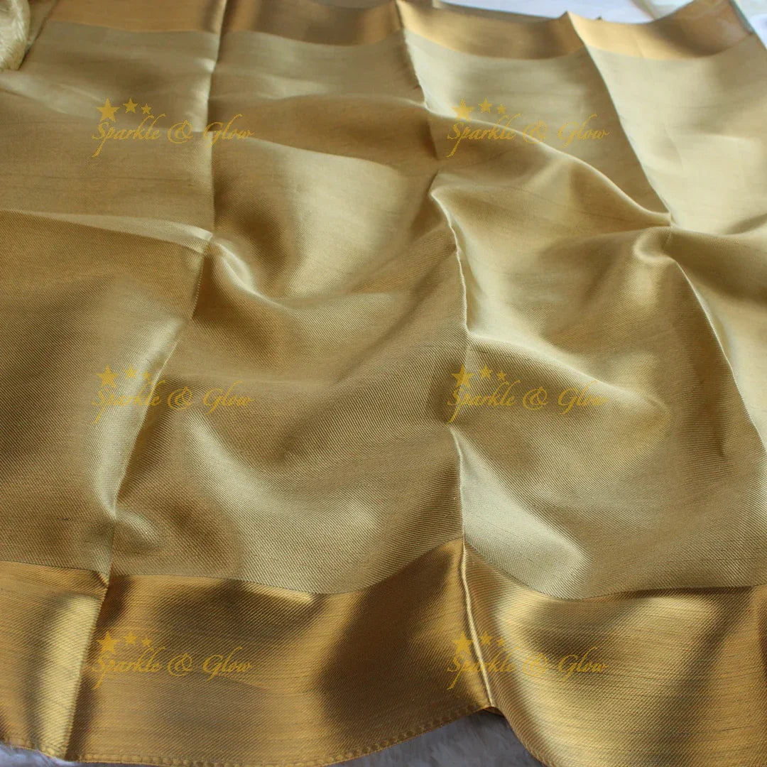 Nita Ambani Simple and elegant leaf and floral design gold colour banarasi tissue silk saree with blouse piece - Sparkle and Glow