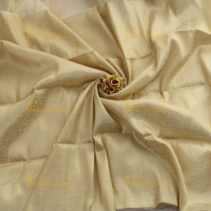 Beautiful white and gold colour floral print Banarasi Tissue Silk saree with blouse piece - White