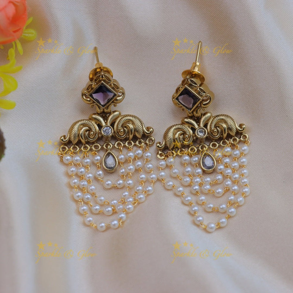 Pretty pearl layered earrings - White - Sparkle and Glow - Grey - 