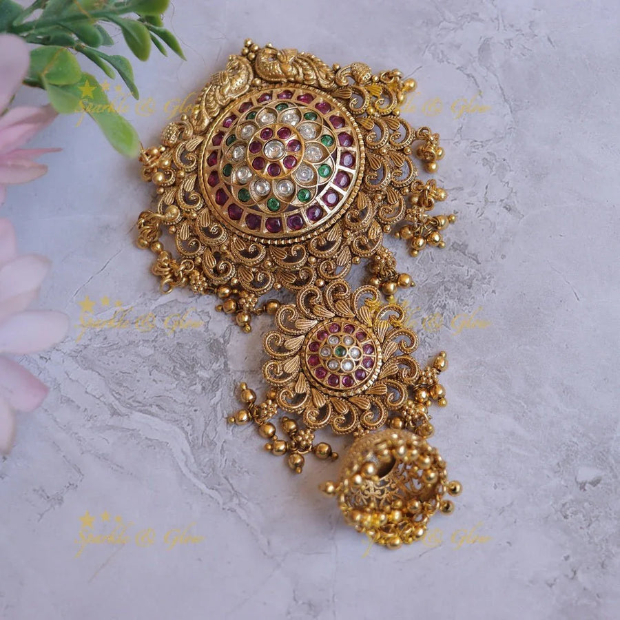 Elegant Dutal tone Peacock Floral Kemp Hairpin - Sparkle and Glow