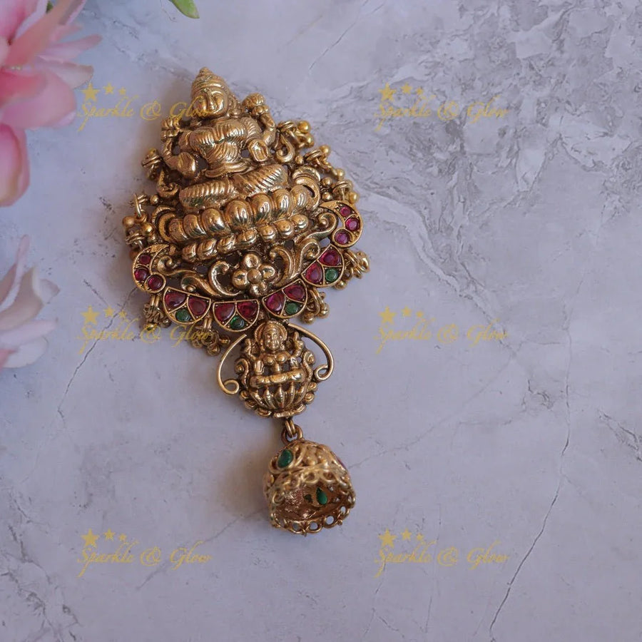 Elegant Idol Lakshmi on Lotus carved Kemp Hairpin - Sparkle and Glow