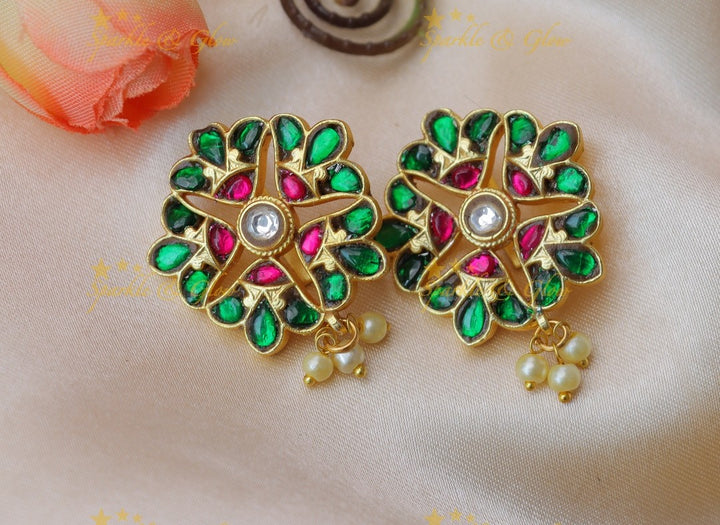 Stunning Star Floral Jadau kundan Emerald Bugadi Earrings
