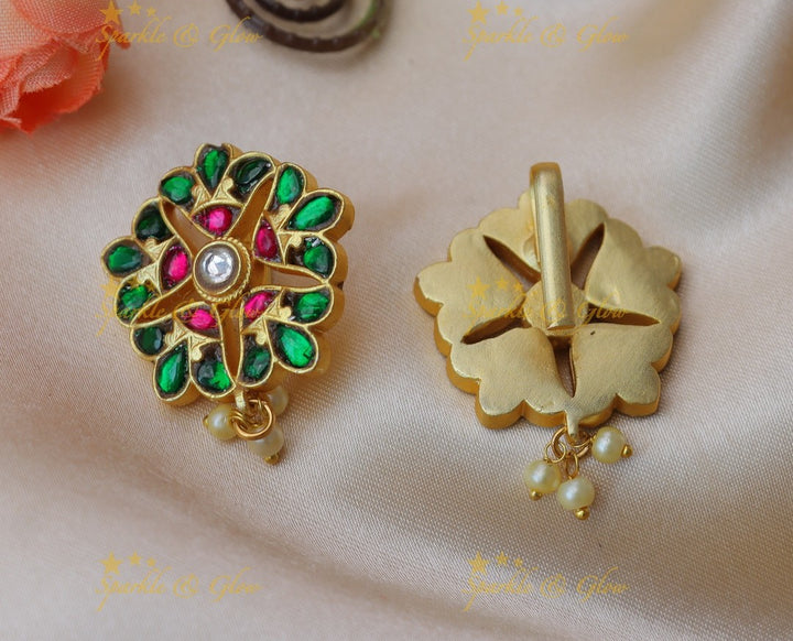 Stunning Star Floral Jadau kundan Emerald Bugadi Earrings