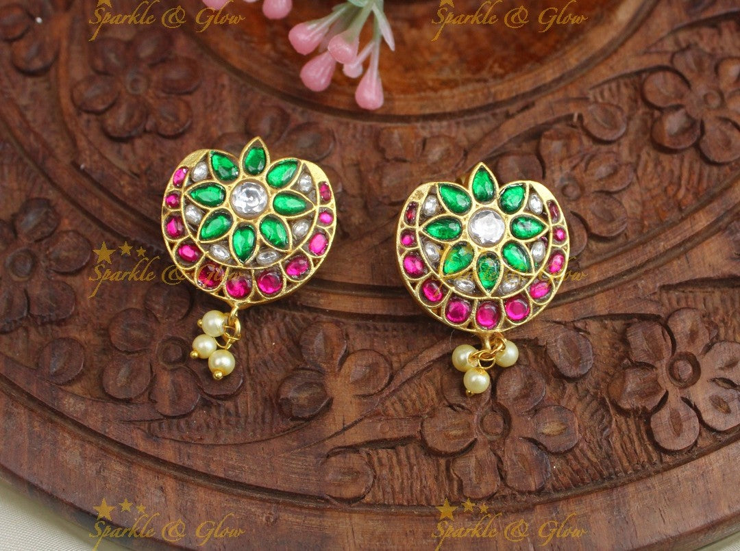 Stunning Half moon Floral design Jadau kundan Bugadi Earrings