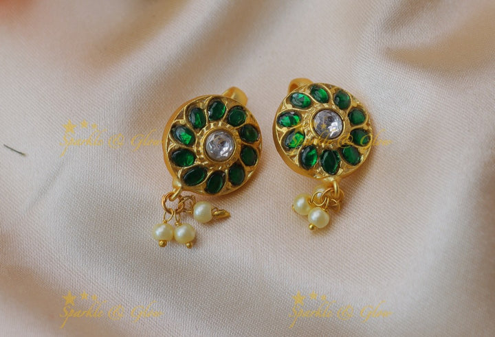 Stunning Emerald Floral Jadau kundan Bugadi Earrings