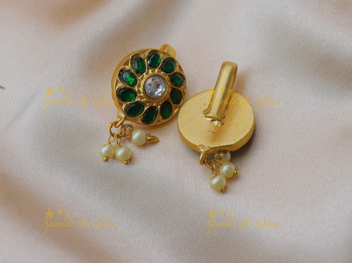 Stunning Emerald Floral Jadau kundan Bugadi Earrings