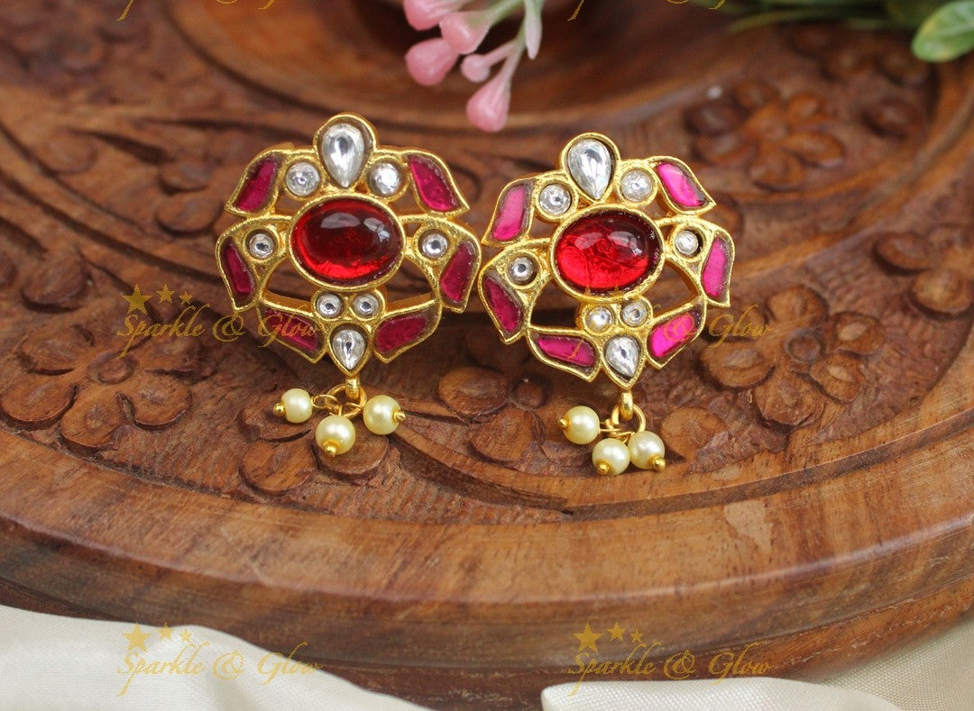 Stunning Floral Leaf design Jadau kundan Bugadi earrings