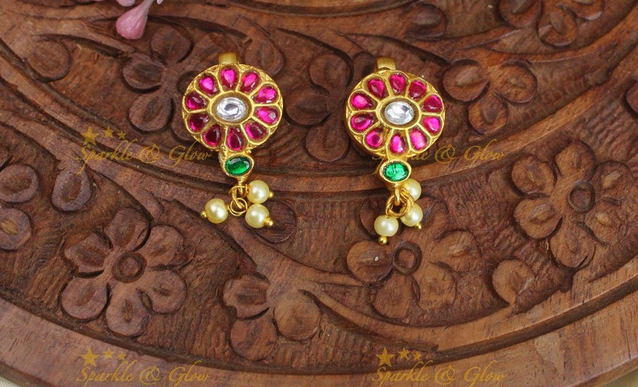 Statement Flower design Jadau kundan Bugadi Earrings - Sparkle and Glow - 