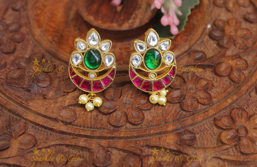 Elegant Half moon diya design Jadau kundan Bugadi Earrings - Sparkle and Glow - 