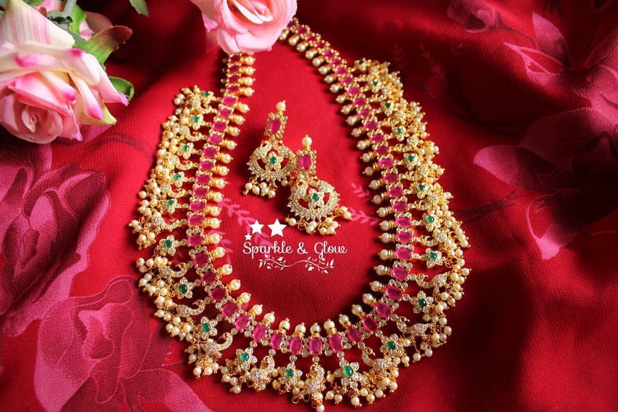 Ruby stone peacock gutta pusalu - Sparkle and Glow