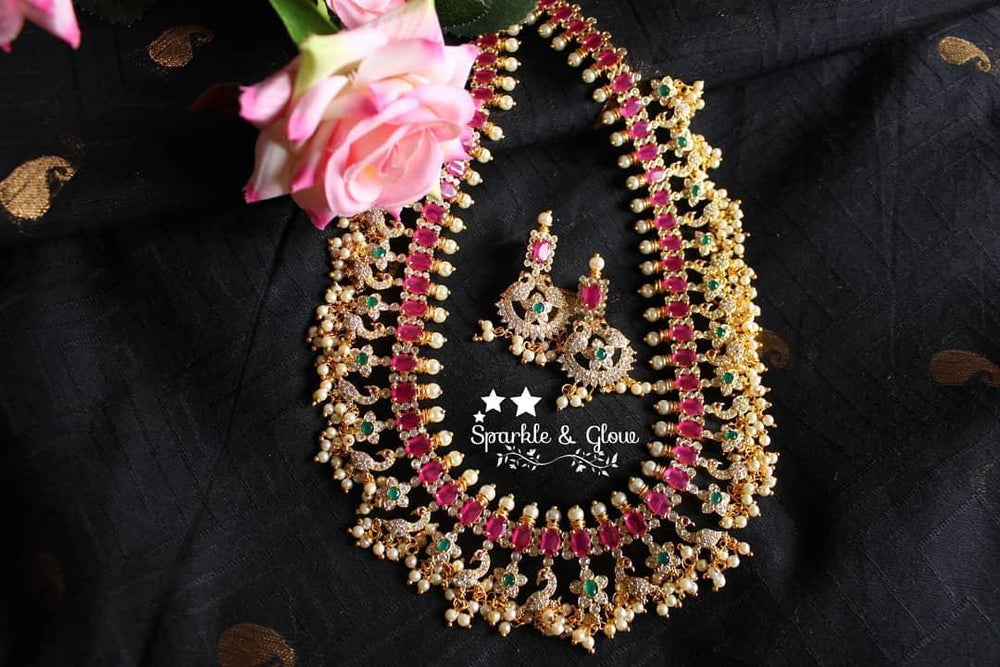 Ruby stone peacock gutta pusalu - Sparkle and Glow